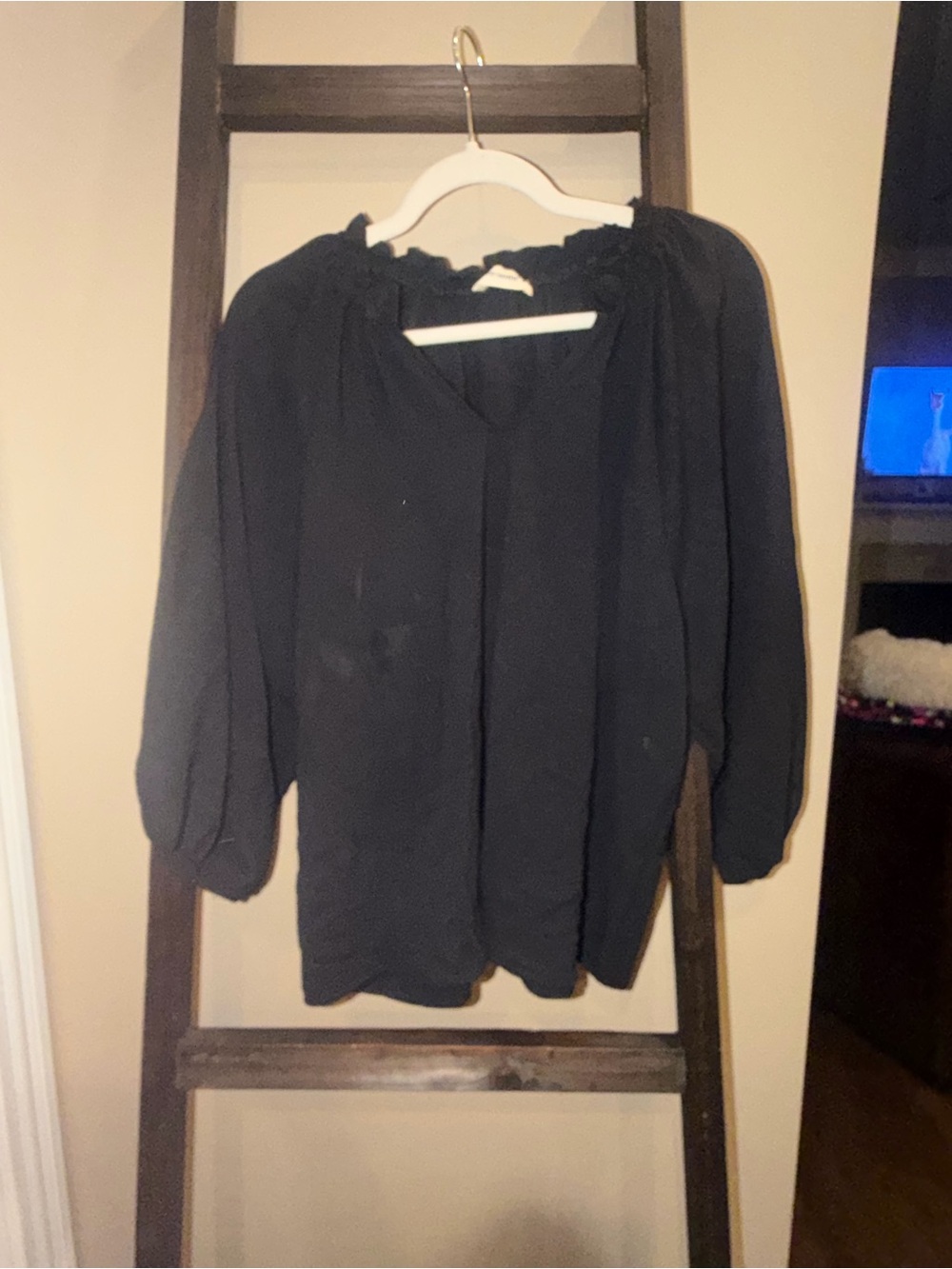 eesome Black Peasant Blouse with Elastic Neckline